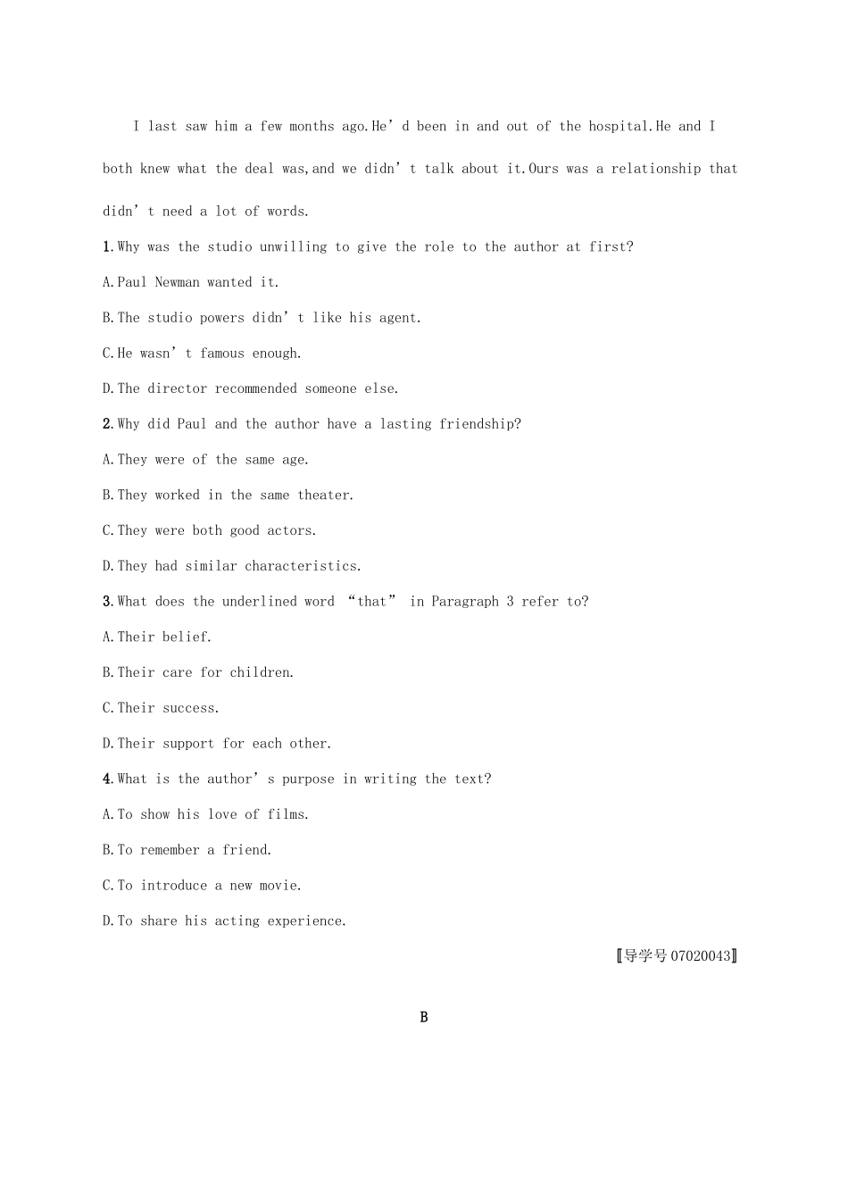 （福建专用）高考英语总复习 课时规范练25 Unit 13 People（A）北师大必修5-北师大高三必修5英语试题_第2页