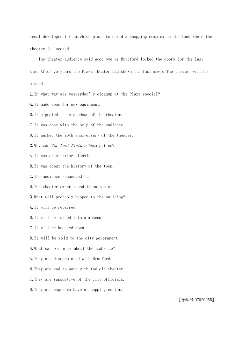 （福建专用）高考英语总复习 课时规范练31 Unit 16 Stories 北师大选修6-北师大高三选修6英语试题_第2页