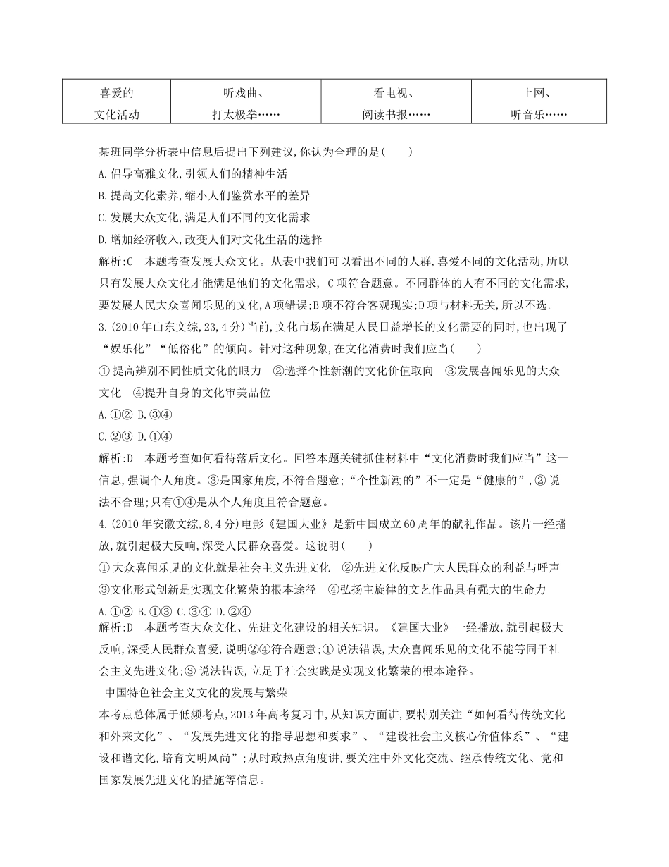 （点睛政治）高考政治复习（最新考纲+三真题+阅卷案例+知识归纳+易混易错警示+一预测）专题十二 发展中国特色社会主义文化（含详解）_第2页