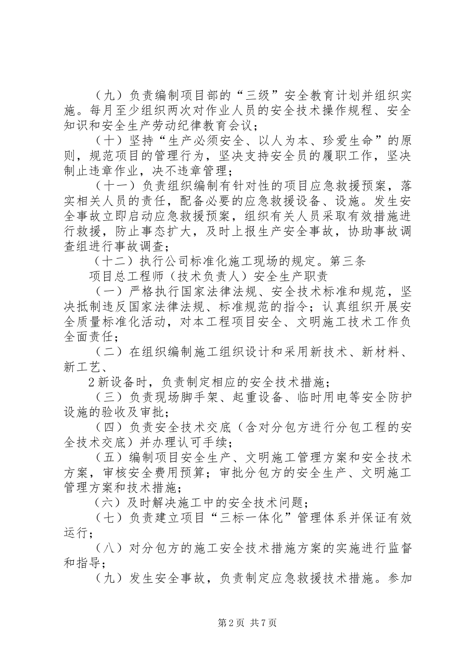 2024年项目部安全生产岗位责任制_第2页