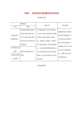 （湖南版）高考地理一轮复习 专题六 自然地理环境的整体性和差异性精练（含解析）-人教版高三全册地理试题