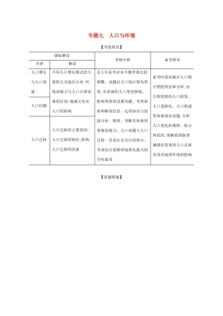 （湖南版）高考地理一轮复习 专题七 人口与环境精练（含解析）-人教版高三全册地理试题