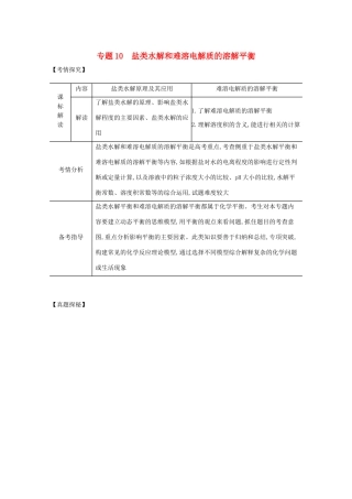 （湖南版）高考化学一轮复习 专题10 盐类水解和难溶电解质的溶解平衡精练（含解析）-人教版高三全册化学试题