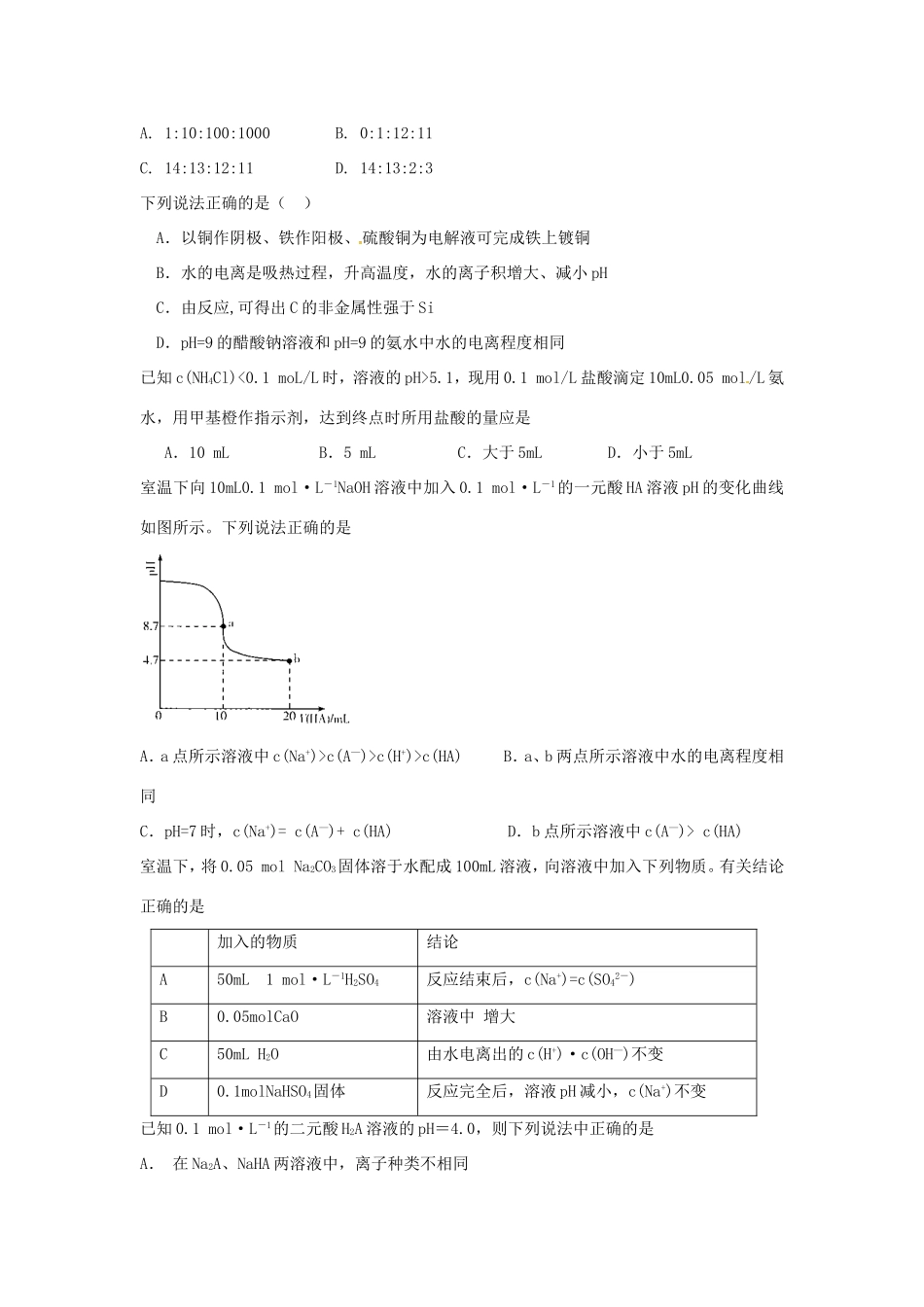 （衡水万卷）高考化学二轮复习 高考周测卷 水解与电离综合1（含解析）-人教版高三化学试题_第3页