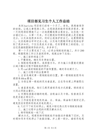 2024年项目部见习生个人工作总结