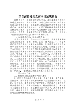 2024年项目部临时党支部书记述职报告