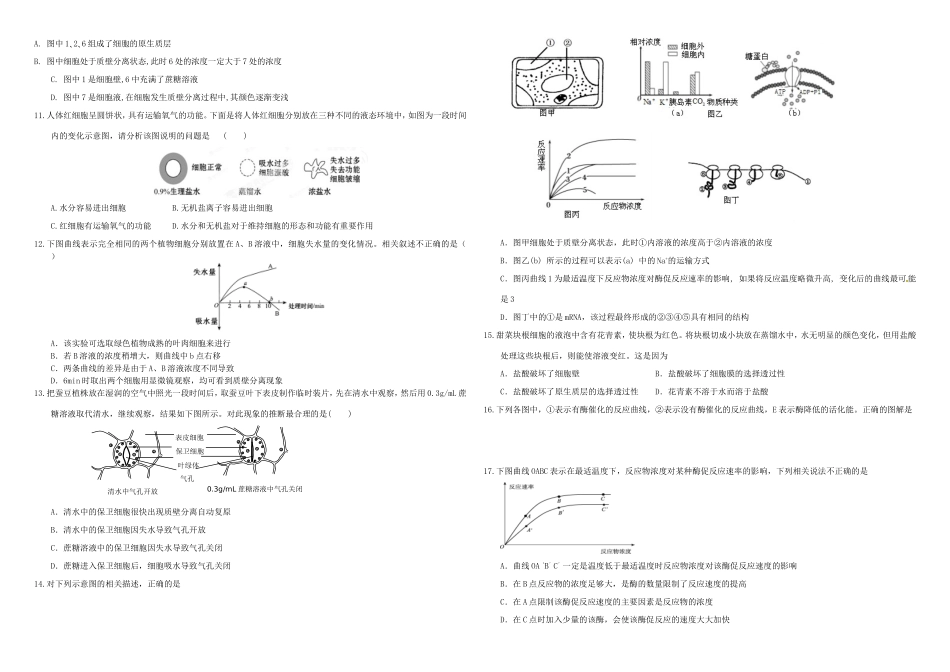 （衡水万卷）高三生物二轮复习 周测卷（三）细胞的物质输入和输出 细胞的能量供应和利用（含解析）-人教版高三生物试题_第2页