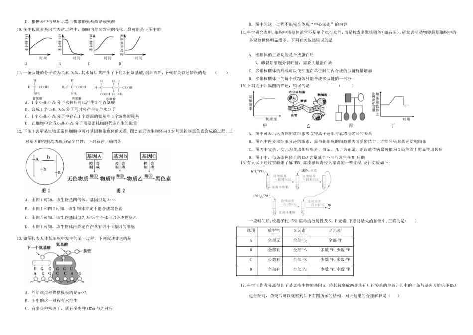 （衡水万卷）高三生物二轮复习 周测卷（十）基因的本质 基因的表达（含解析）-人教版高三生物试题_第2页