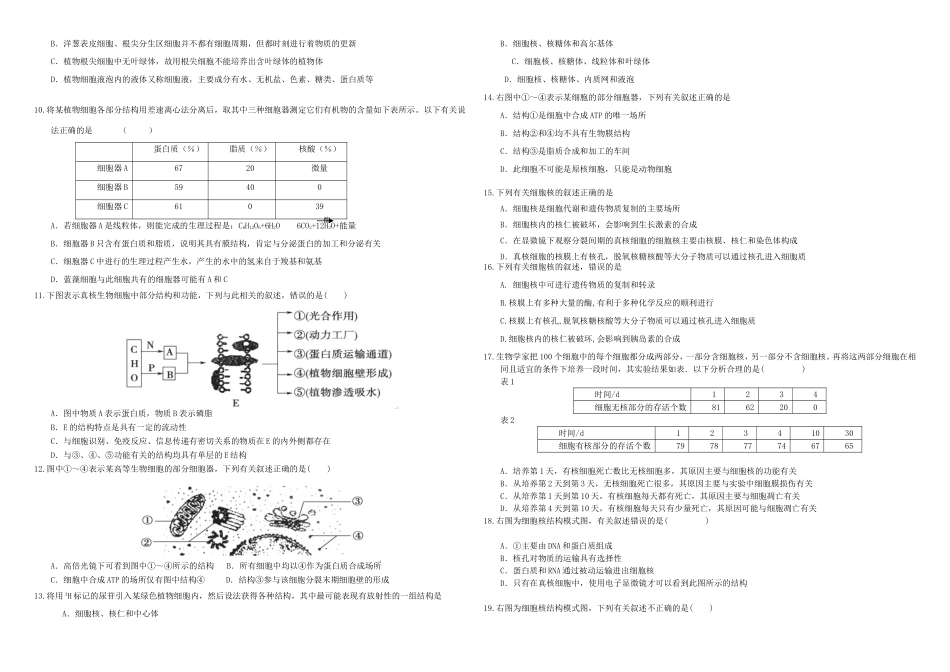 （衡水万卷）高三生物二轮复习 作业卷（六）细胞器与细胞核（含解析）-人教版高三生物试题_第2页