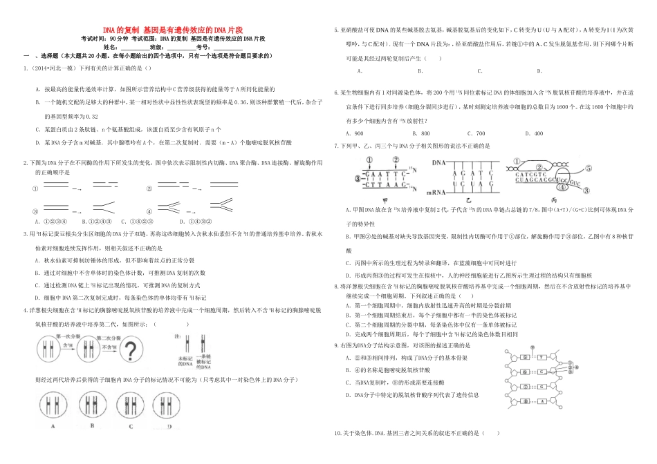（衡水万卷）高三生物二轮复习 作业卷（十八）DNA的复制 基因是有遗传效应的DNA片段（含解析）-人教版高三生物试题_第1页