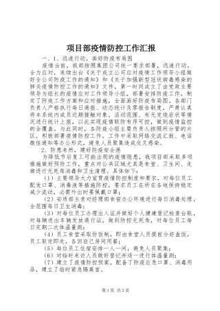 2024年项目部疫情防控工作汇报