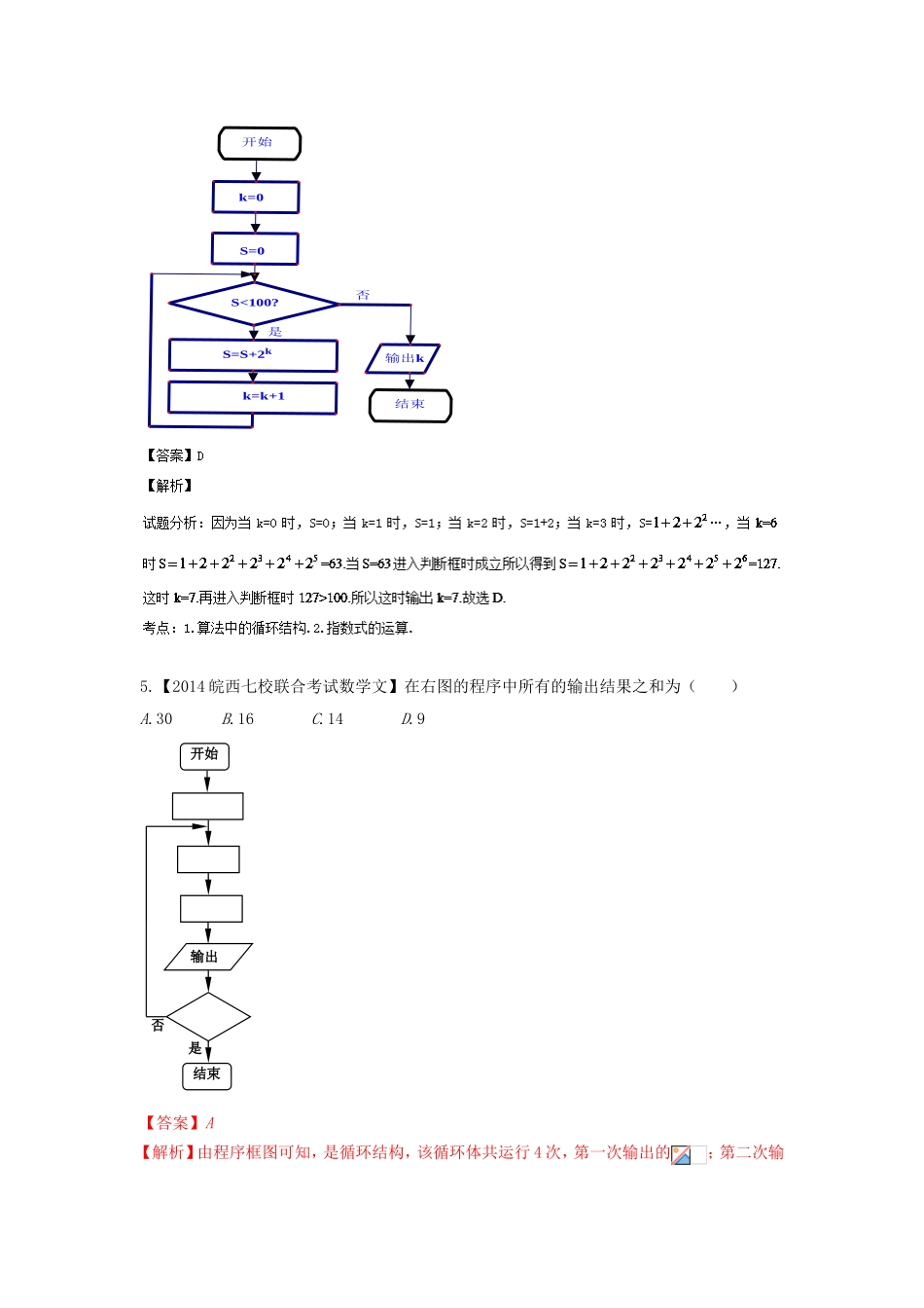 （福建 安徽版 第03期）高三数学 名校试题分省分项汇编 12.算法初步与复数 文_第3页