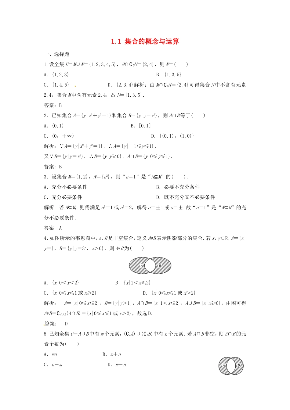 （特效提高）高考数学一轮精品复习 1.1 集合的概念与运算题库 理_第1页