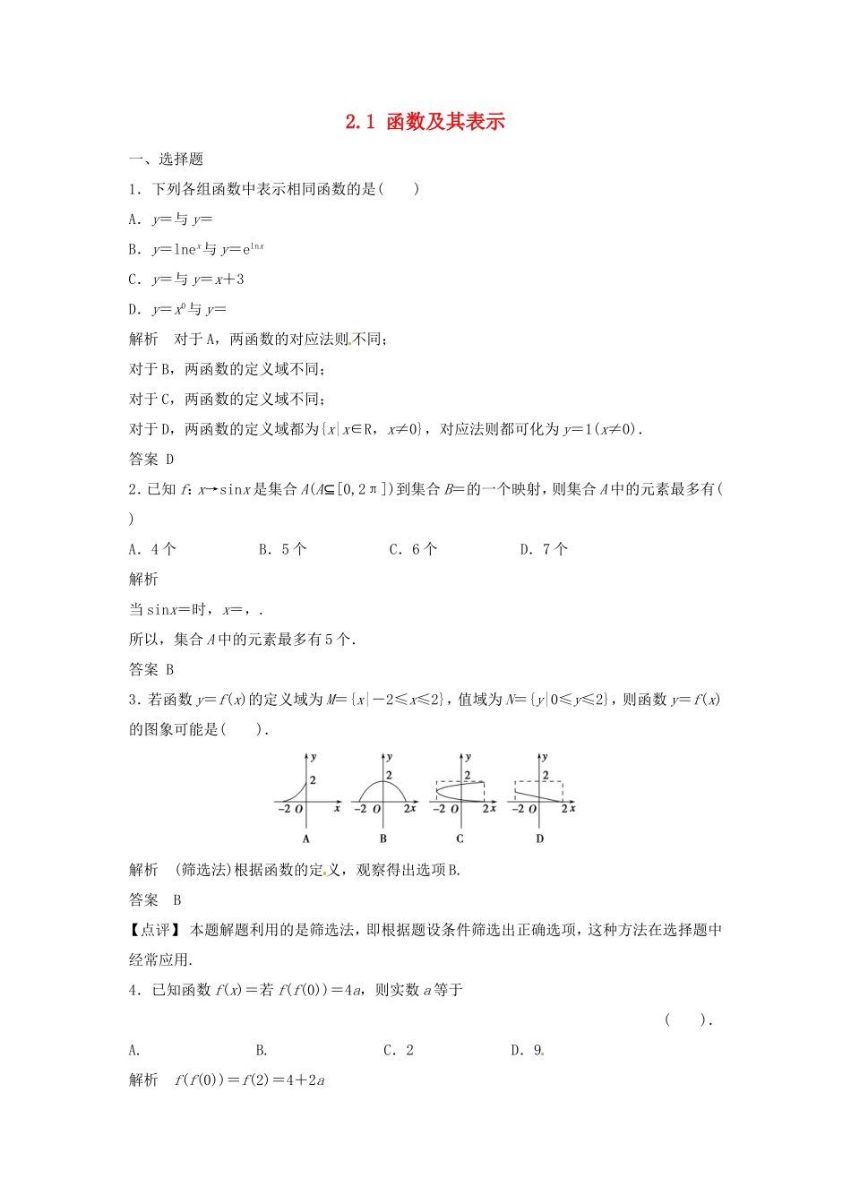 （特效提高）高考数学一轮精品复习 2.1 函数及其表示题库 理_第1页