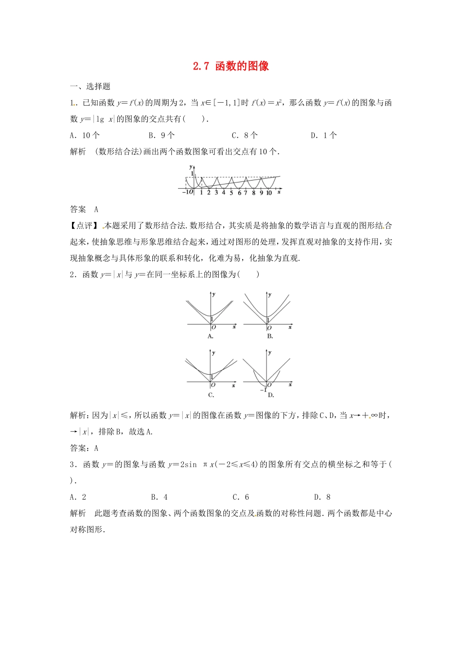 （特效提高）高考数学一轮精品复习 2.7 函数的图像题库 理_第1页