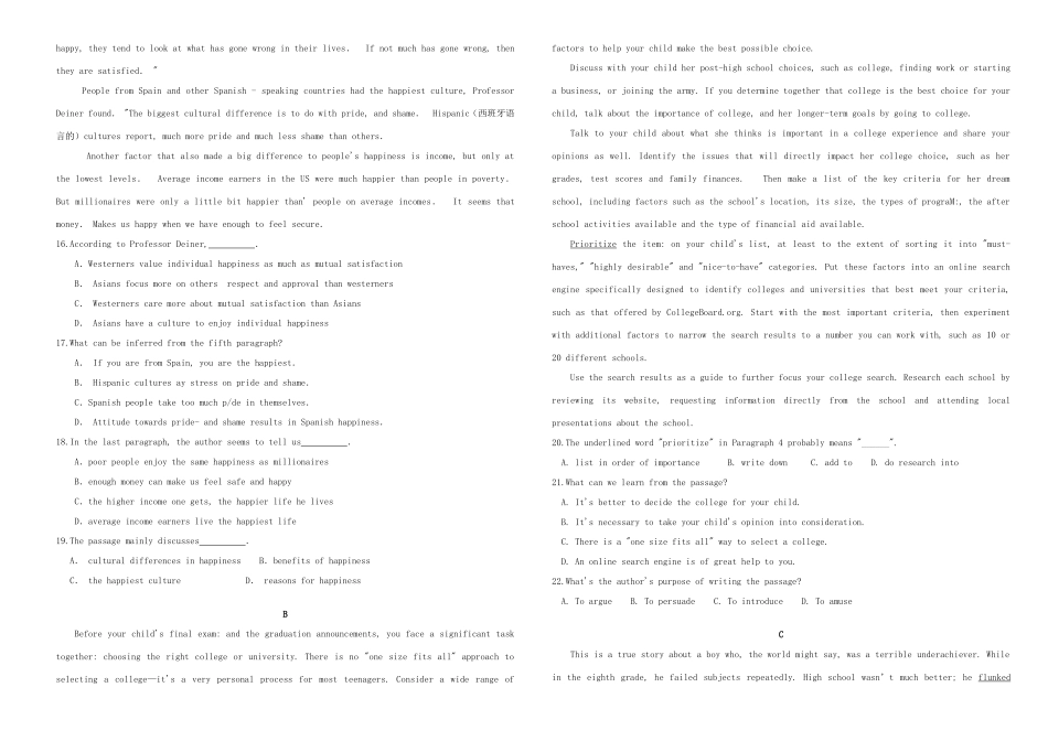 （衡水万卷）高三英语二轮复习 作业卷二十九-人教版高三英语试题_第2页