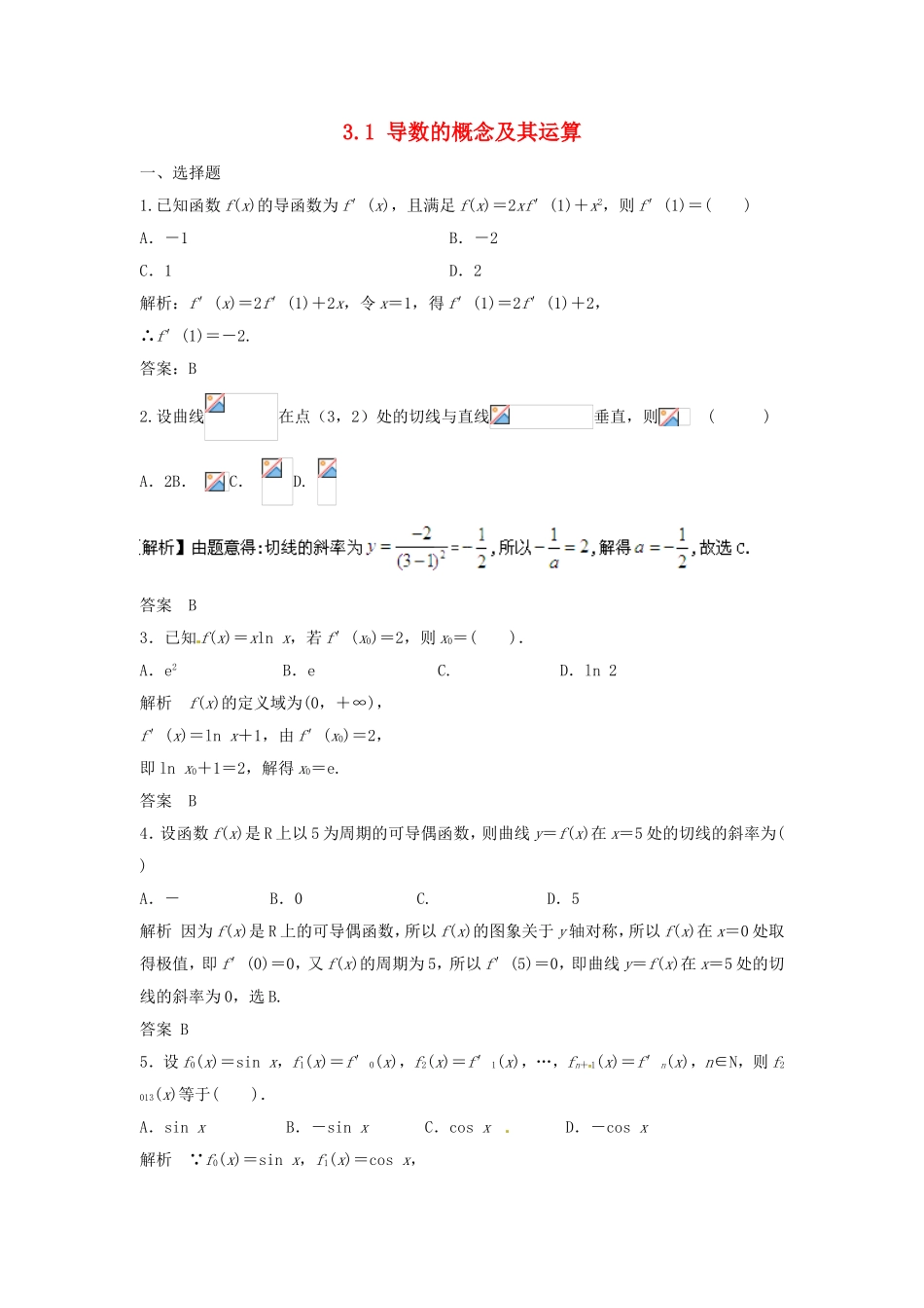 （特效提高）高考数学一轮精品复习 3.1 导数的概念及其运算题库 理_第1页