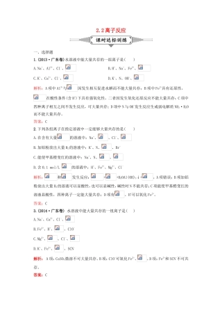 （湘教考苑）（新课标）高考化学一轮复习 2.2离子反应课时作业 新人教版-新人教版高三全册化学试题