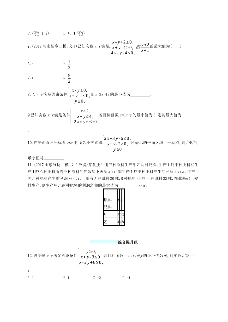 （福建专版）高考数学一轮复习 课时规范练31 二元一次不等式(组)与简单的线性规划问题 文-人教版高三数学试题_第2页