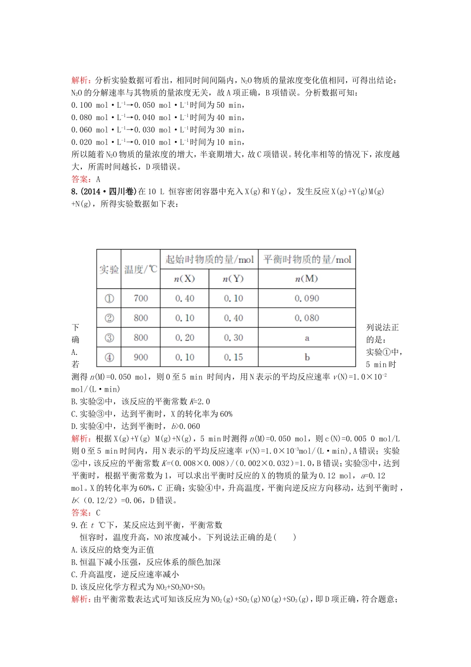 （湘教考苑）（新课标）高考化学一轮复习 第七章 化学反应速率与限度单元过关检测 新人教版-新人教版高三全册化学试题_第3页