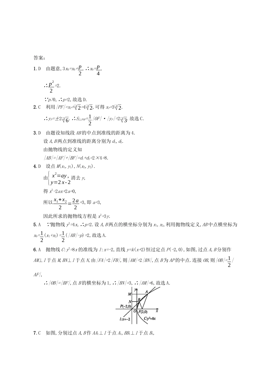 （福建专版）高考数学一轮复习 课时规范练46 抛物线 文-人教版高三数学试题_第3页