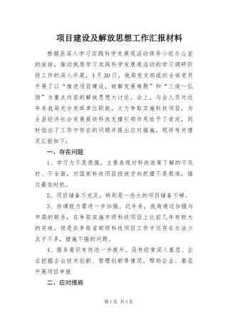 2024年项目建设及解放思想工作汇报材料