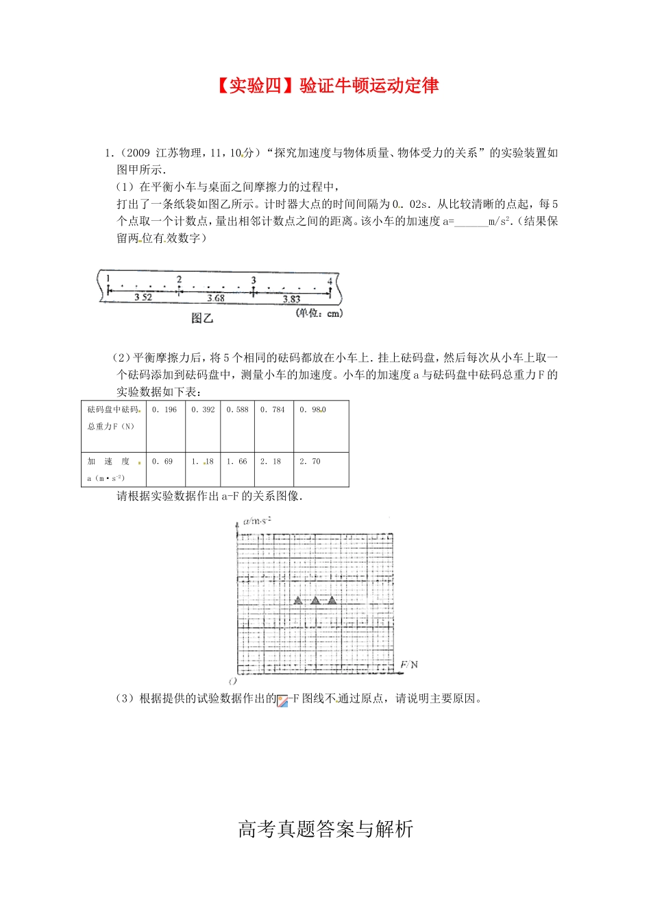 （精品）全国近三年高三物理高考真题及分项解析—【实验四】验证牛顿运动定律全国通用_第1页