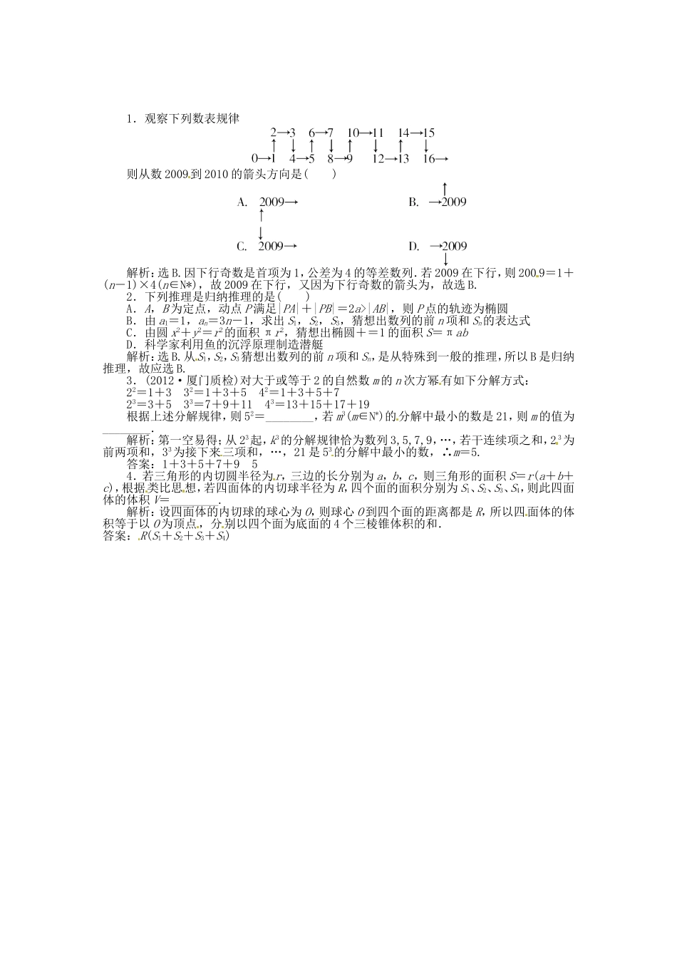 （福建专用）高考数学总复习 第六章第5课时 合情推理与演绎推理随堂检测（含解析）_第1页