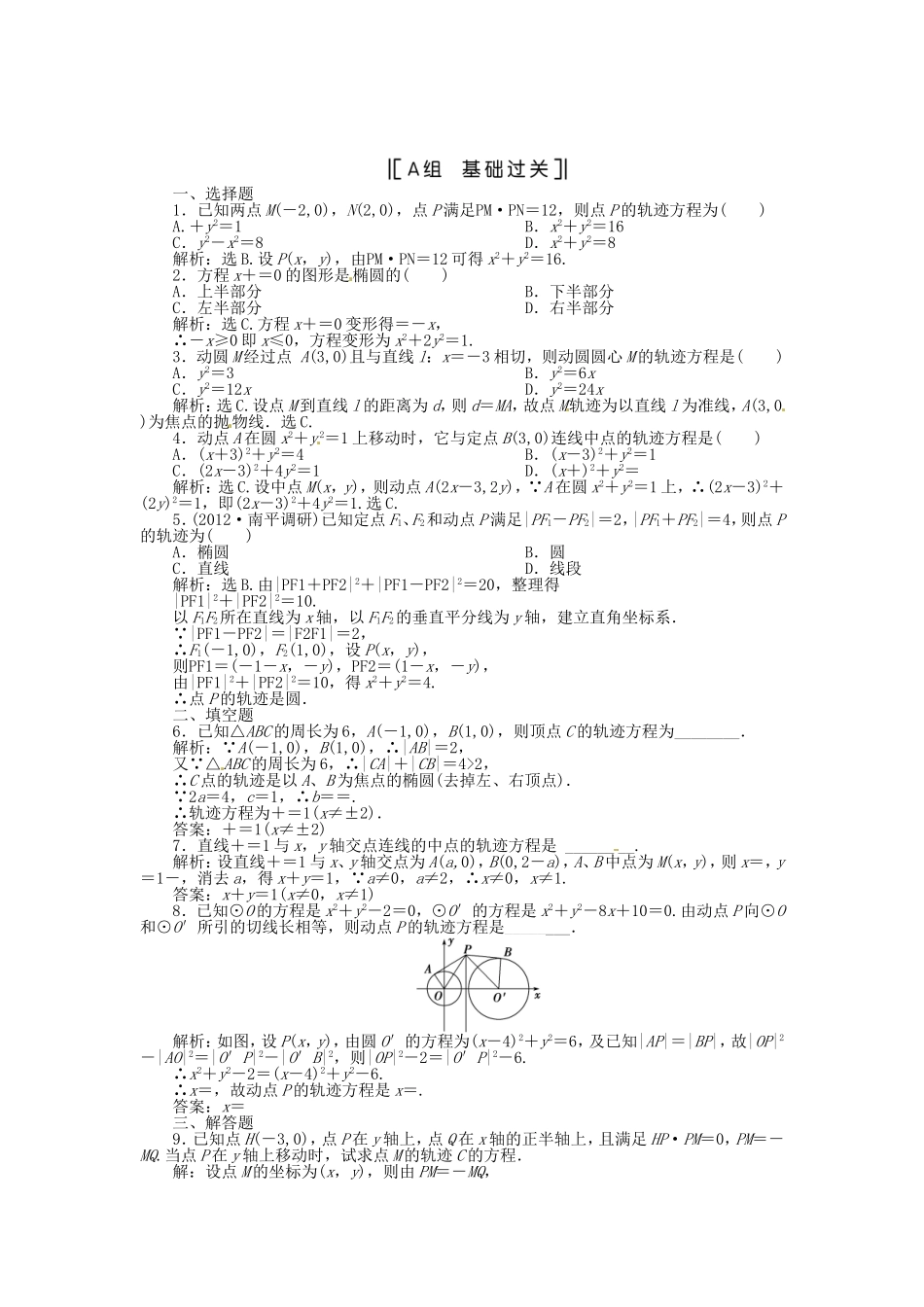 （福建专用）高考数学总复习 第七章第5课时 曲线与方程课时闯关（含解析）_第1页