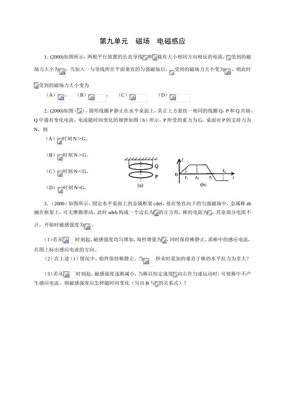 （精品）十年上海高三物理高考题分类汇编-第九单元磁场电磁感应全国通用_第1页