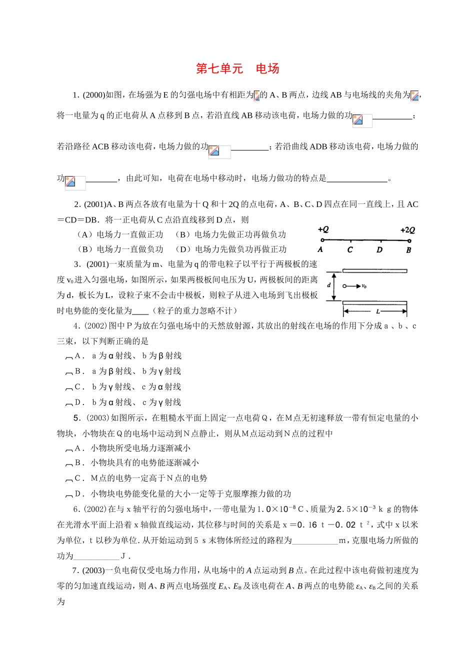 （精品）十年上海高三物理高考题分类汇编-第七单元电场全国通用_第1页