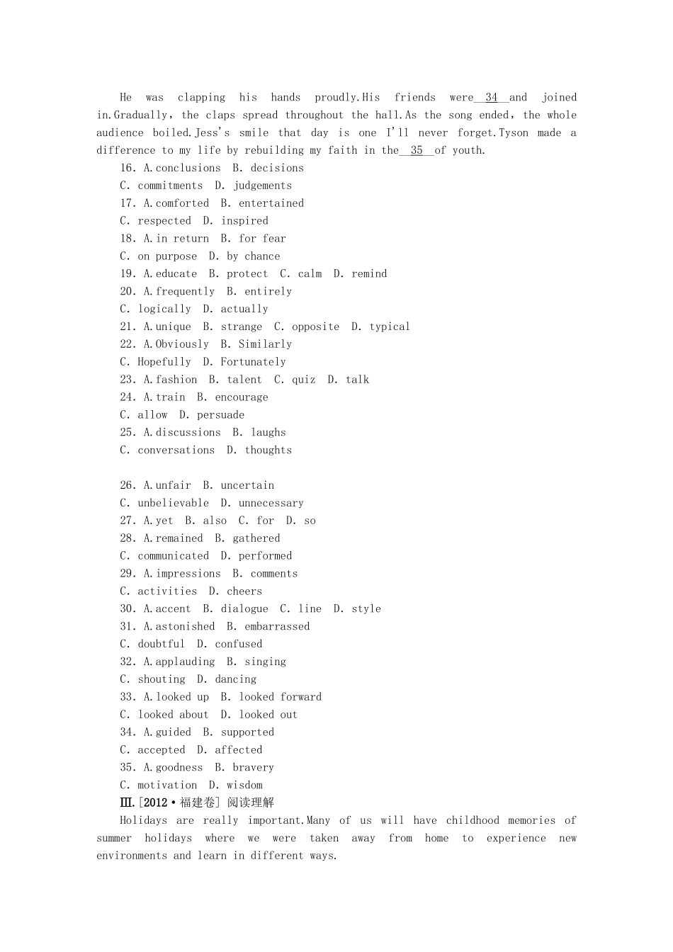 （福建专用）高考英语一轮复习方案 作业手册（28） Unit 3 A healthy life（含解析） 新人教版选修6_第3页