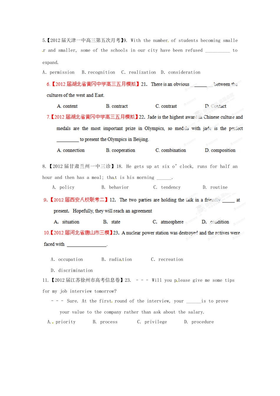 （精选+详解）高三英语名校试题汇编系列（第1期）专题01 名词（学生版）_第2页