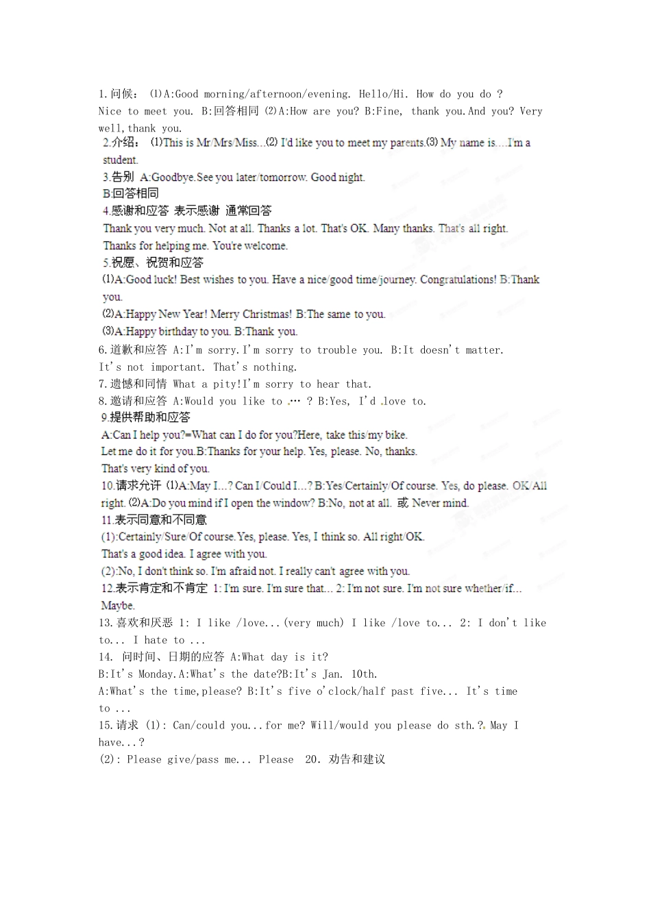 （精选+详解）高三英语名校试题汇编系列（第1期）专题14 交际用语（教师版）_第1页