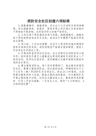 2024年消防安全社区创建六项标准