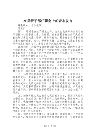 2024年在县级干部任职会上的表态讲话