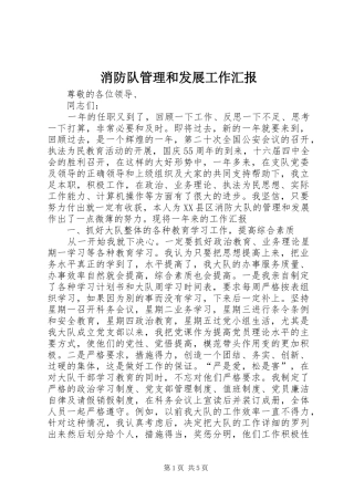 2024年消防队管理和发展工作汇报