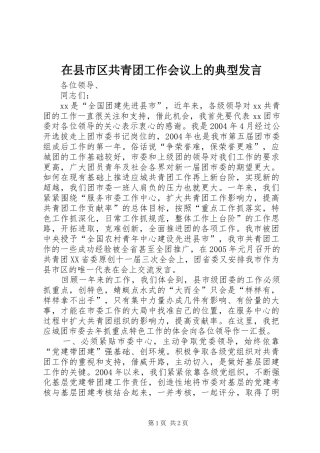 2024年在县市区共青团工作会议上的典型讲话