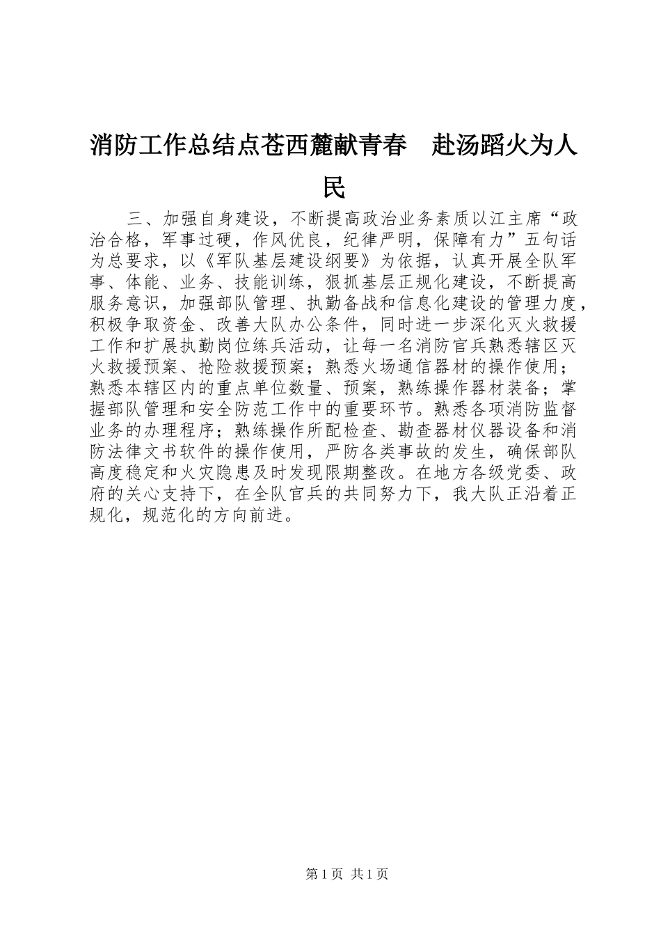 2024年消防工作总结点苍西麓献青春赴汤蹈火为人民_第1页