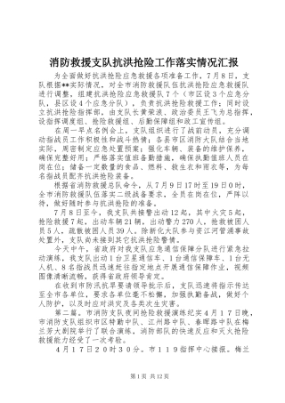 2024年消防救援支队抗洪抢险工作落实情况汇报