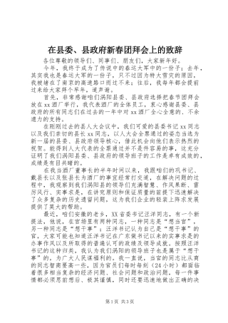 2024年在县委县政府新春团拜会上的致辞