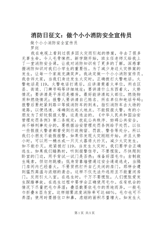 2024年消防日征文做个小小消防安全宣传员