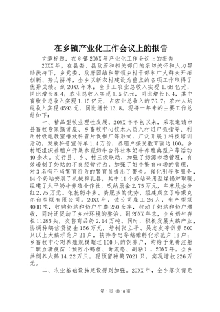 2024年在乡镇产业化工作会议上的报告