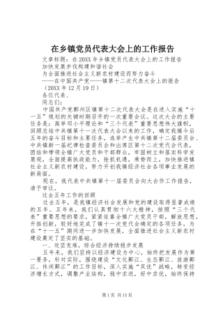 2024年在乡镇党员代表大会上的工作报告