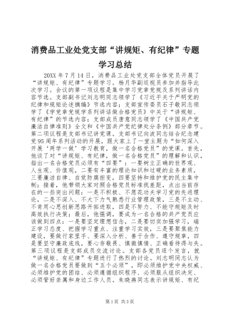 2024年消费品工业处党支部讲规矩有纪律专题学习总结