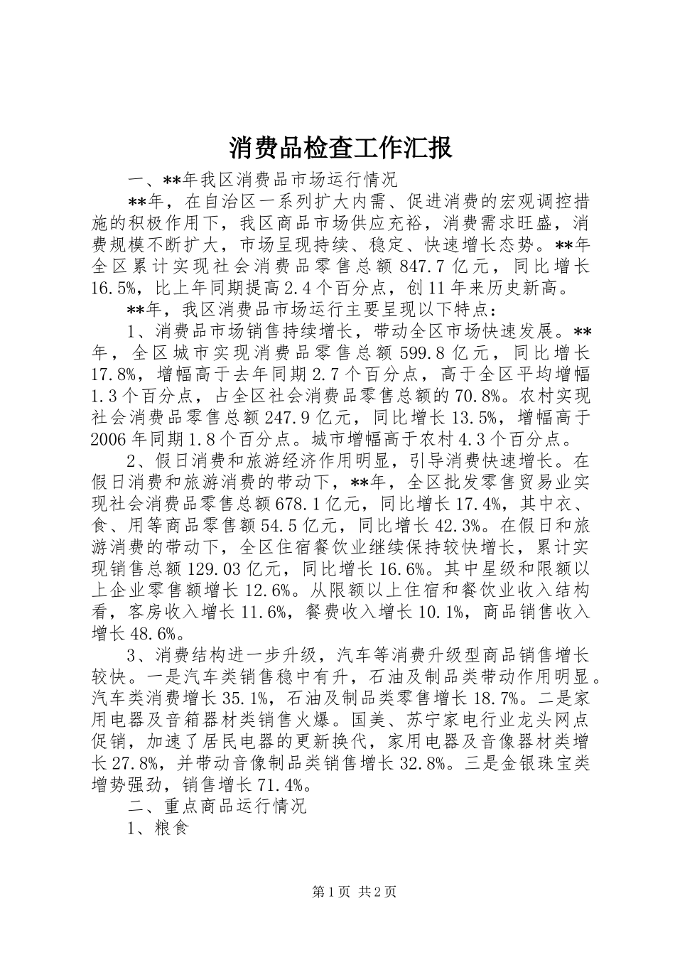 2024年消费品检查工作汇报_第1页