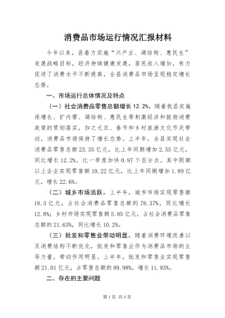 2024年消费品市场运行情况汇报材料