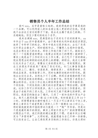 2024年销售员个人半年工作总结