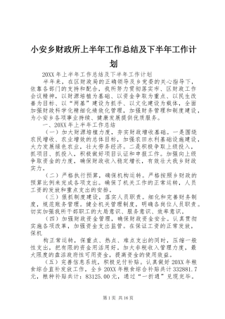 2024年小安乡财政所上半年工作总结及下半年工作计划
