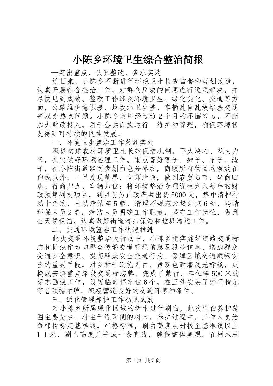 2024年小陈乡环境卫生综合整治简报_第1页